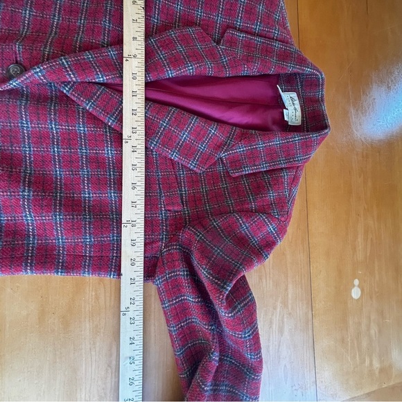 Vintage Eddie Bauer woman’s M red brick plaid formal tweed  blazer suit jacket - Picture 8 of 11